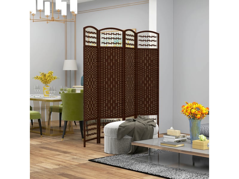  Paravent intérieur en bois séparateur de pièce cloison pliable 4 panneaux marron 160 x 170 cm  - Conforama A