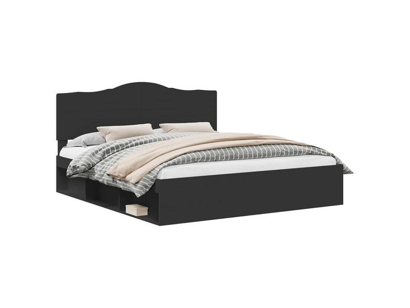  Lit double- lit adulte -  cadre de lit avec tête de lit noir 200 x 200 cm pin massif  - Conforama A