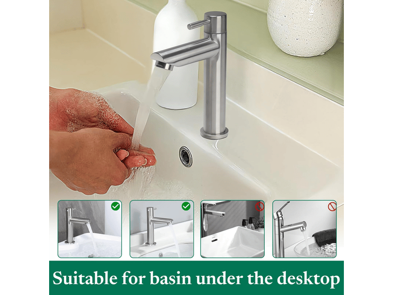  Robinet mitigeur évier salle de bain acier inoxydable avec flexible - robinet d'eau froide pour lavabo salle de bain invités  - Conforama E