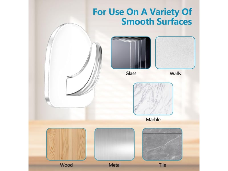 50 crochets muraux autocollants transparents, adhésifs transparents réutilisables, crochet transparent sans couture pour salle de bain - Conforama E