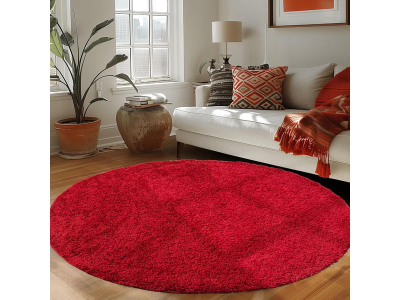 Shaggy - tapis uni rond - rouge 120 x 120 cm LIFE1201201500RED - Conforama B