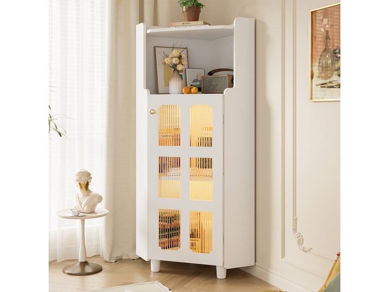  Meuble d’angle 63,5 × 45 × 124 cm, avec éclairage led et commande par application, pour salon, bibliothèque et salle de bain, mdf, blanc, compact CARDUME ESTIVAL - Conforama E
