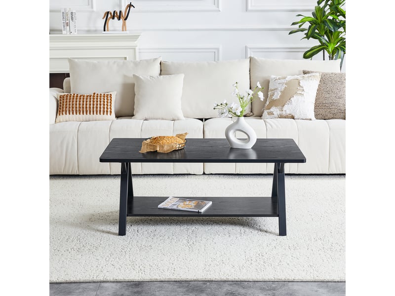  Table basse avec rangement, aspect bois noir et métal, 110 x 57 x 44,5 cm  - Conforama R
