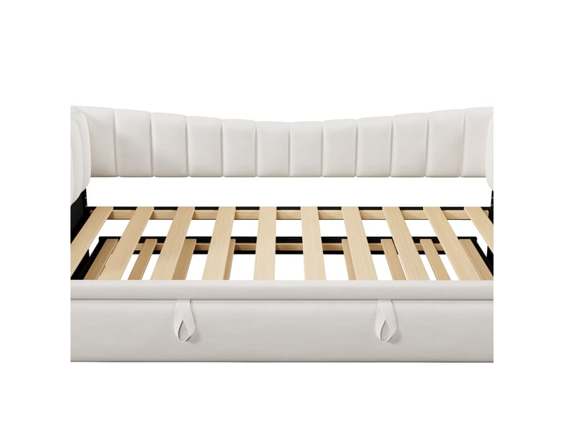  Lit banquette 90x200 extensible 180x200 avec lit gigogne, canapé lit en velours blanc, cadre mdf  - Conforama W