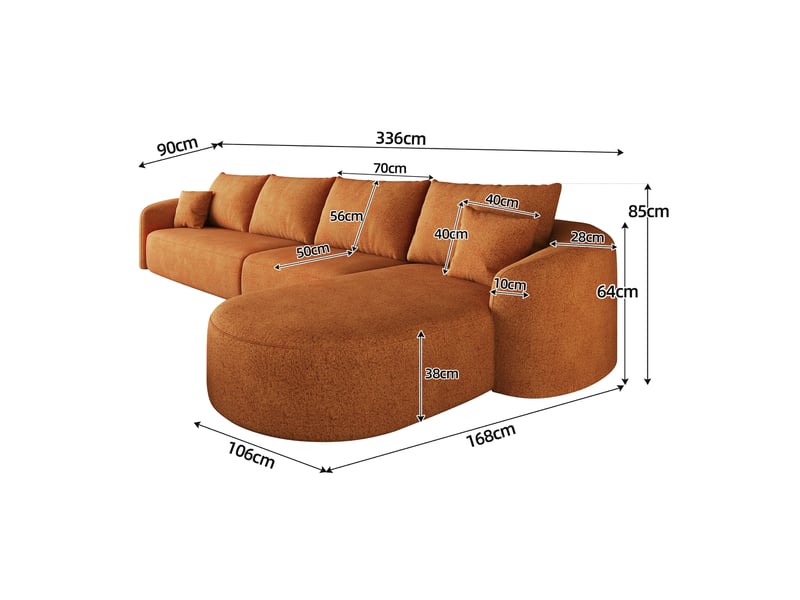 Canapé d’angle en l 4 places 336.00×168.00×85.00 cm en tissu chenille orange chicfurn - Conforama D