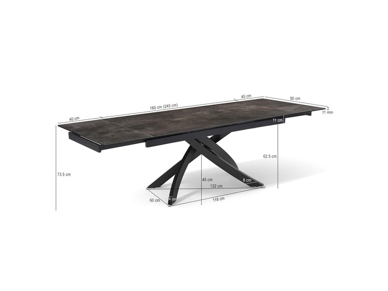 Table extensible 160 à 240 cm céramique gris vieilli pied entrecroisé - maine 11 - Conforama D