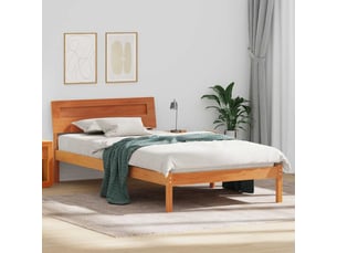 Lit adulte, lit simple, cadre de lit avec tête de lit brun 90x200cm pin massif cf2522