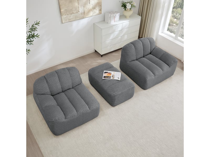  Canapé d’angle coquille 2 places avec pouf gris – 210 x 165 x 79 cm Fay Lum - Conforama D
