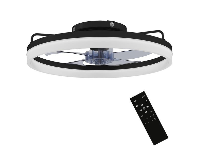  Ventilateur de plafond avec lumière led 40 w noir, moteur dc réversible, 6 vitesses et minuterie pour chambre  - Conforama A