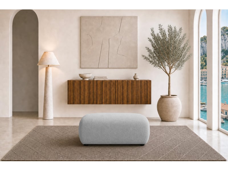  Cassis - pouf en tissu chenille gris clair 105x57x40  - Conforama D