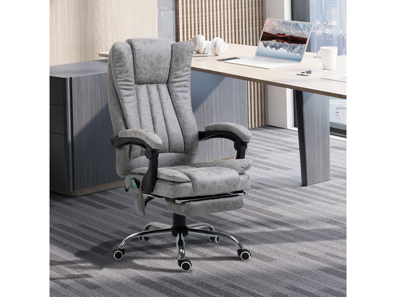  Fauteuil de bureau massant et chauffant, chaise de bureau, simili cuir, 62x67x120cm, gris  - Conforama D