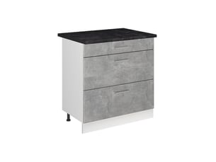 Vicco meuble cuisine, bétonblanc, 80cm avec 3 tiroirs plan de travail anthracite