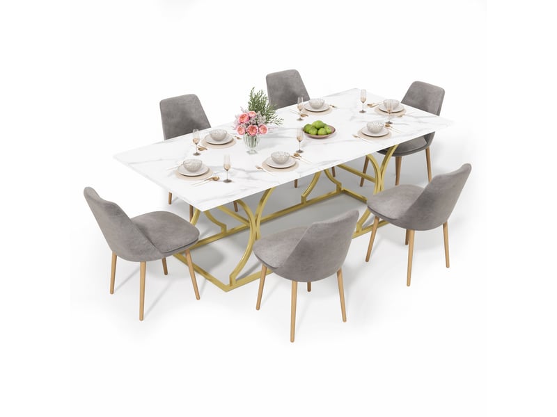 Table de cuisine rectangulaire fixe blanc+doré - 80x200-200max.cm mdf table bicolore - Conforama A