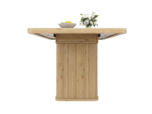 Table à manger extensible 140-180x80x76,5 cm, rangement caché, relief vertical, mdf et métal, décor bois clair