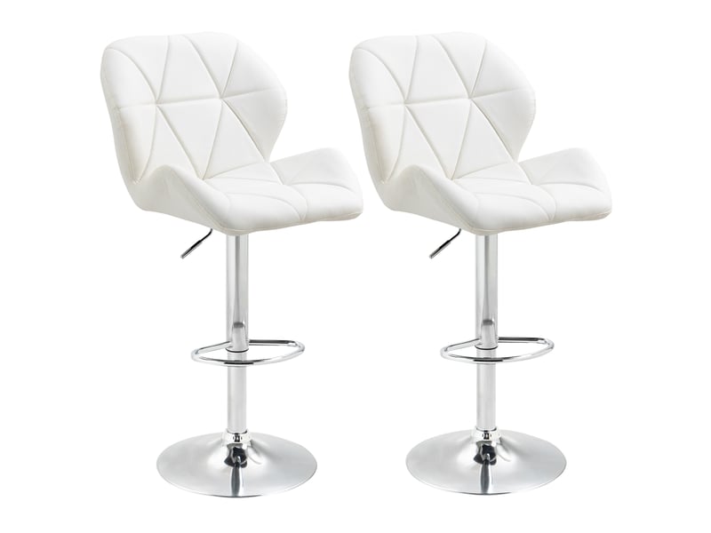  Lot 2 tabourets bar réglables, métalsimilicuir, cuisine, dossier, repose-pieds, 51,5x57,5x93-114,5 cm, blanc.  - Conforama A