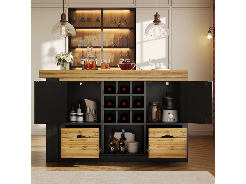  Buffet de cuisine modenvie extensible 120-197 x 40 x 72 cm pivotant 360° mdf noir  - Conforama D
