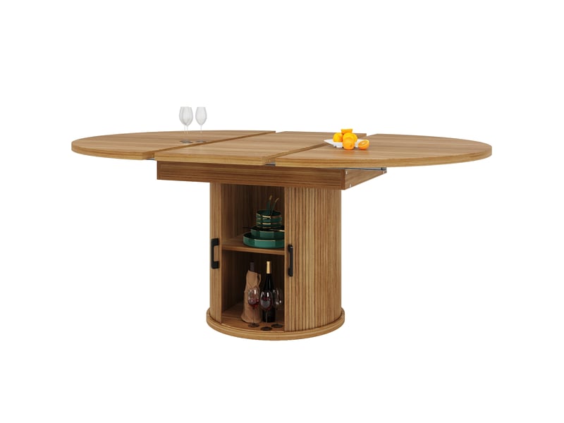 Table à manger extensible 118-158 cm - ronde à ovale - 6 personnes - rangement intégré - noyer et noir - Conforama A