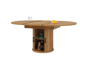 Table à manger extensible 118-158 cm - ronde à ovale - 6 personnes - rangement intégré - noyer et noir