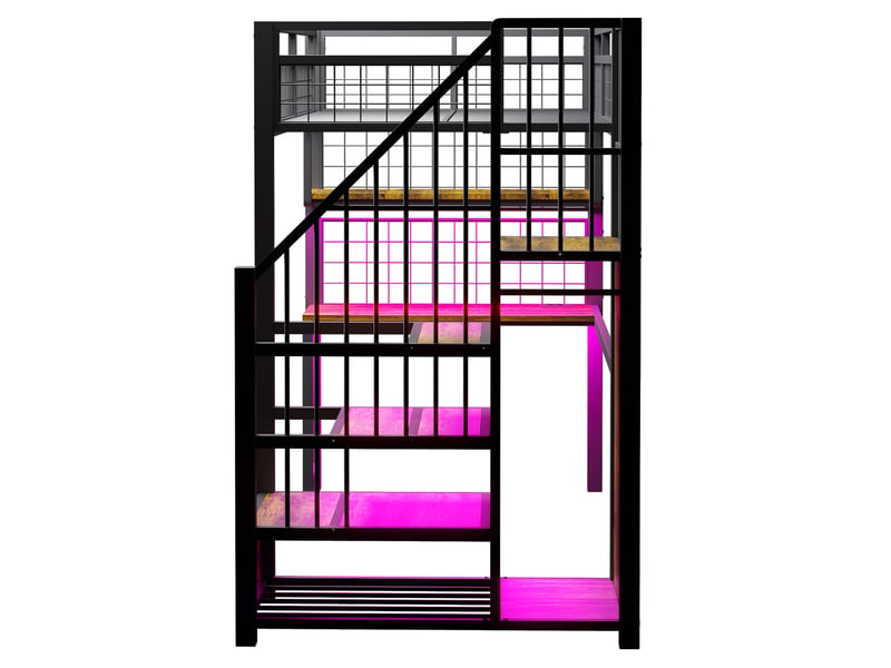  Lit mezzanine 90x200 cm avec bureau, éclairage et prise, métal noir sans matelas  - Conforama E