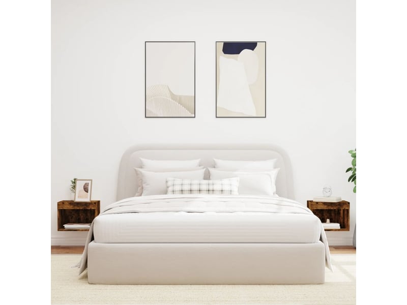  Lot de 2 table de chevet mural avec lumières led chêne fumé shl53890  - Conforama C