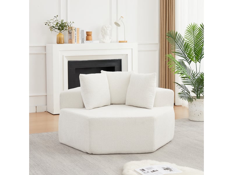  Canapé modulable 1 place hexagonal en chenille bouclée, avec 3 coussins, canapé lounge moderne pour salon et chambre - beige  - Conforama E