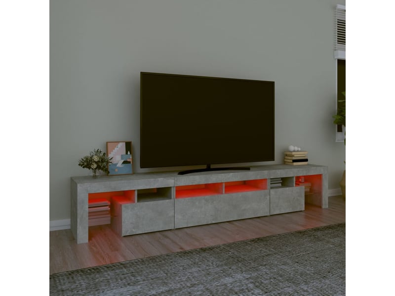 Meuble tv - banc tv - meuble de rangement avec lumières led gris béton 230x36,5x40 cm - Conforama E