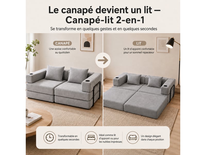 Canapé-lit pliable sans cadre, en tissu velours - Conforama C