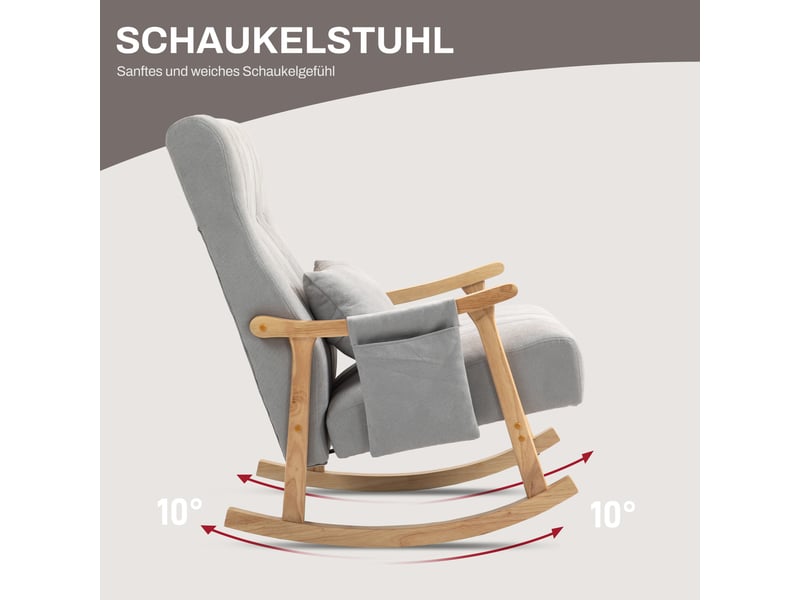  Fauteuil à bascule gris avec coussin lombaire et cadre en bois  - Conforama E