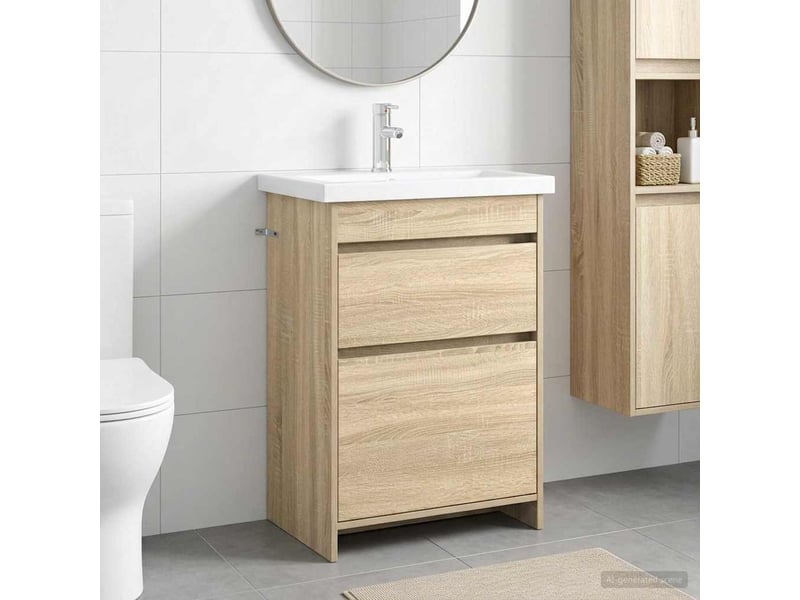  Ensemble de mobilier de salle de bain chêne sonoma shl2178  - Conforama B