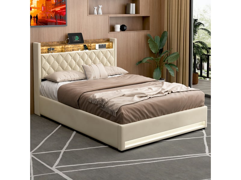  Lit coffre 160x200 cm avec led rgb, usb et prise evryae  - Conforama C
