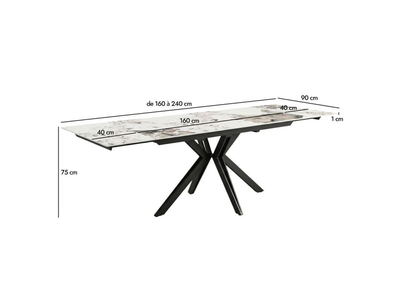  Table extensible 160-240 cm céramique blanc marbré pieds métal – allegri  - Conforama E