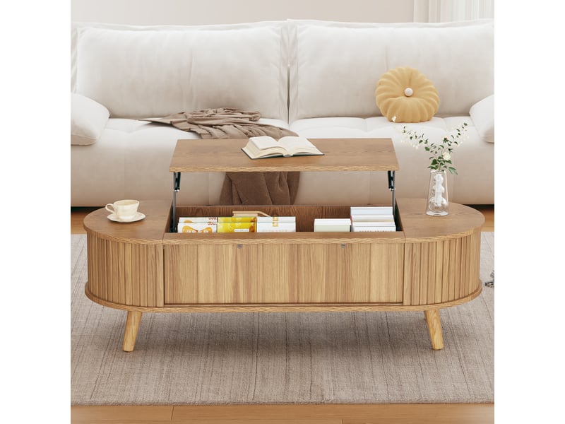  Table basse relevable avec rangement caché et niches latérales pour salon en mdf 120×50×39,5 cm naturelle  - Conforama B