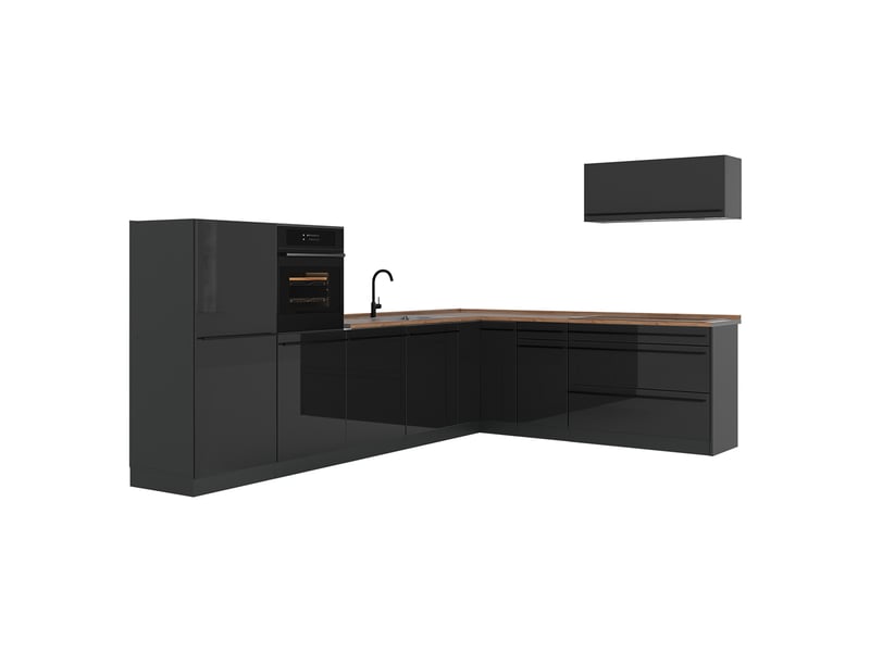  Vicco cuisine en angle, anthracite haute brillanceanthracite, 327 x cm plan de travail chêne doré  - Conforama A