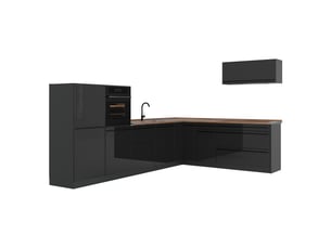 Vicco cuisine en angle, anthracite haute brillanceanthracite, 327 x cm plan de travail chêne doré