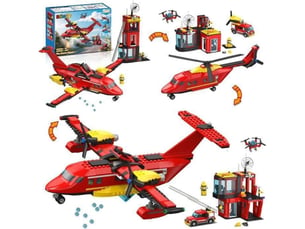 Jeu de construction 3 en 1 rescue avion helicoptere + camion de pompiers echelle extensible
