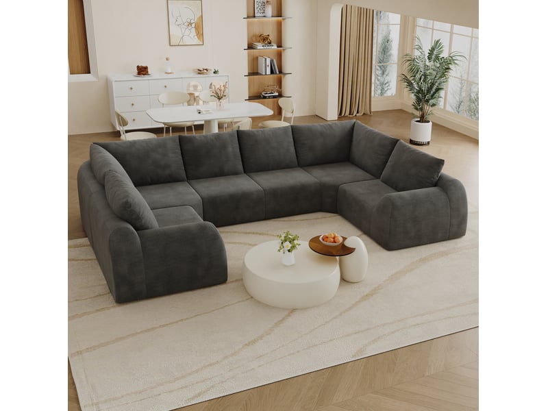  Canapé modulable en u 344x200x85 cm, 6 places, sans montage, gris foncé  - Conforama C