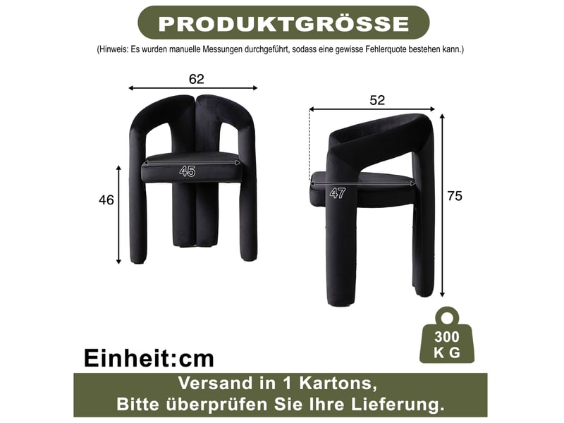 Lot de 2 chaises de salle à manger avec accoudoirs en velours noir  - Conforama C