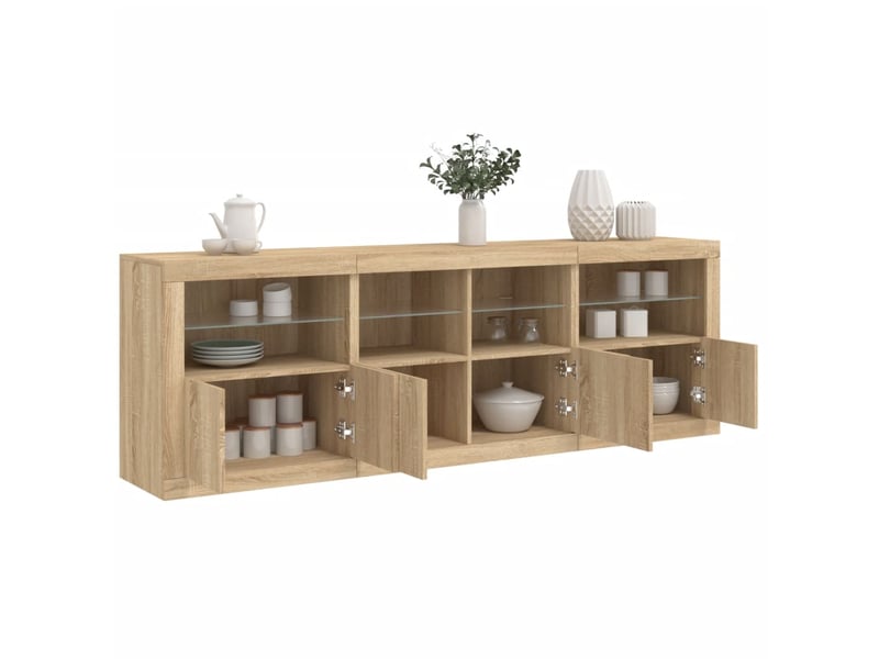  Buffet - bahut - meuble de rangement avec lumières led chêne sonoma 202x37x67 cm  - Conforama B