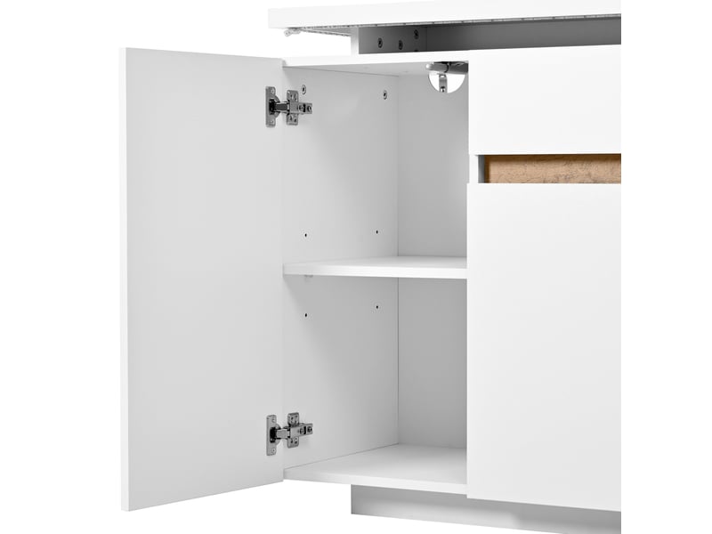  Buffet bas 140x40x80 cm led panneau de particules blanc  - Conforama D