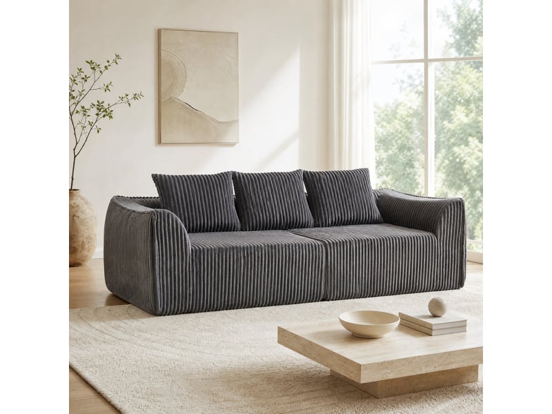 Canapé droit tcqpz 235,5 x 101 x 72,5 cm 4 places en velours côtelé gris  - Conforama E