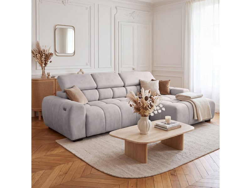 Canapé d'angle aldo avec fonction couchage, côté droit, tissu salvador wr, gris clair (13) - Conforama B