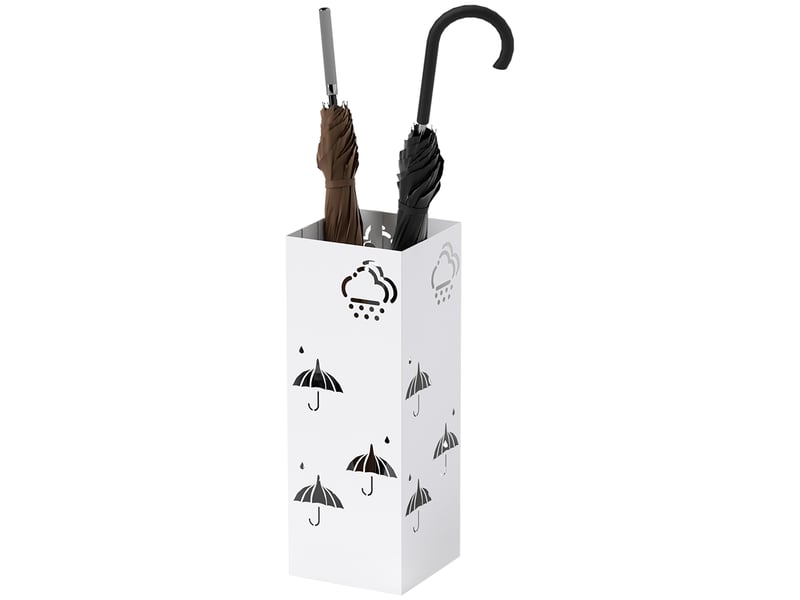  Porte-parapluie en acier avec bac égouttoir, crochets pour parapluies pliants et design décoratif 15,5 x 15,5 x 41 cm blanc  - Conforama B