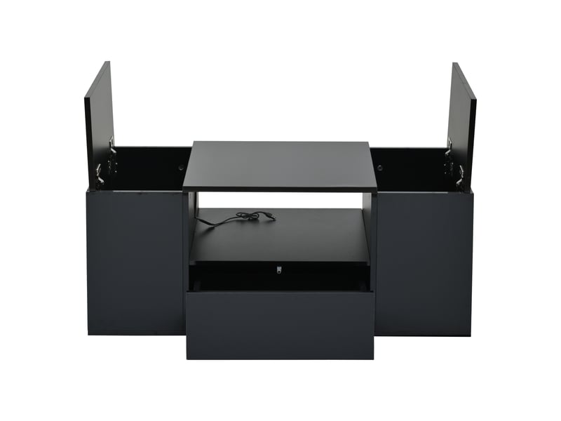  Table basse (100 x 50 x 40 cm), table d'appoint avec un tiroir, console avec deux compartiments, table de salon laquée brillante avec éclairage led, table basse avec 6 compartiments de rangement, noire  - Conforama D