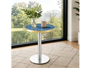 Table d’appoint ronde, table décorative salon table design moderne aspect, plateau mdf, piètement métal, coloris bleu