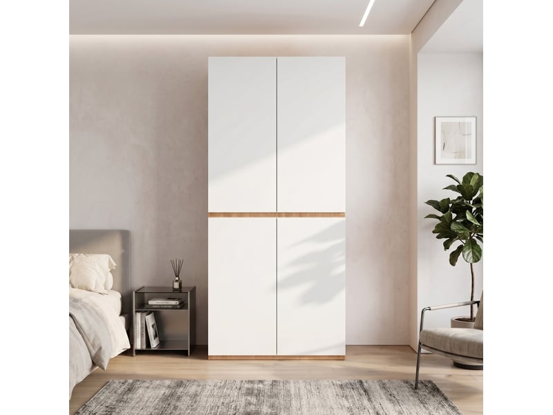  Armoire 90x50x200 cm 4 portes avec penderie et tiroir effet chêne  - Conforama B