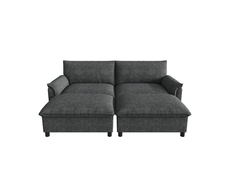  Canapé d'angle forme d'angle modulable assise profonde 2 poufs mobiles dossier haut coloris noir format surdimensionné  - Conforama A