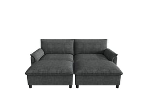 Canapé d'angle forme d'angle modulable assise profonde 2 poufs mobiles dossier haut coloris noir format surdimensionné