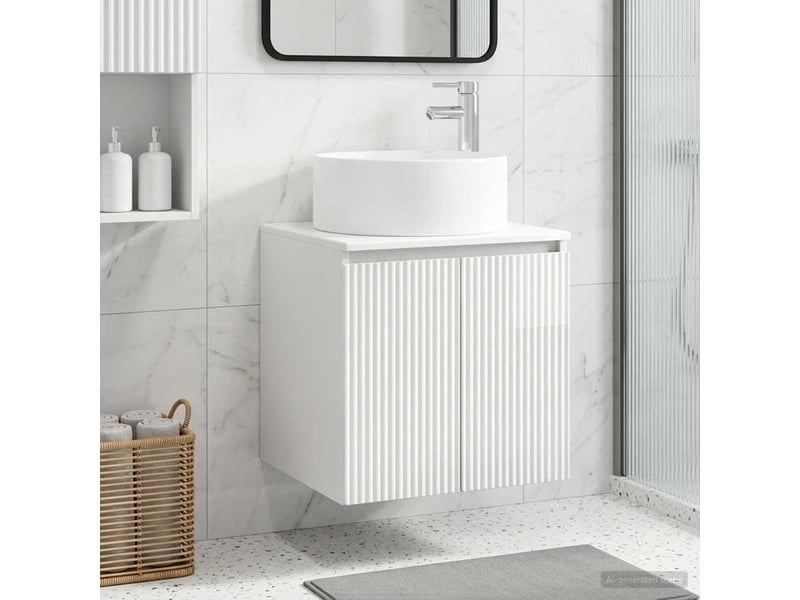 Meuble de lavabo mural, rangement salle de bain blanc brillant 49.5x44.5x65.5 cm - Conforama B