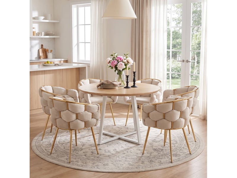  Fauteuil d'appoint moderne 73x56x75 cm - beige - lot de 2 avec accoudoirs et piètement doré  - Conforama B
