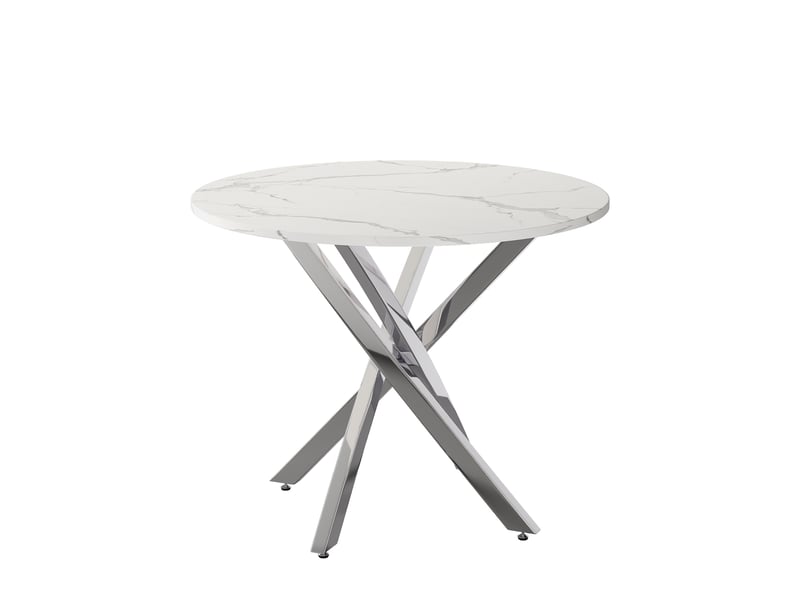 Table ronde ø 80 × 75 cm, plateau effet marbre et pieds croisés argentés IKSETERA TRADING LTD - Conforama R